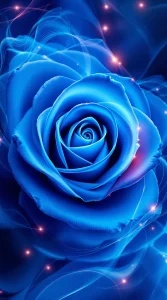 An abstract design of swirling blue roses with glowing accents, creating a bold and modern blue rose wallpaper, ultra-HD