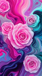 Abstract swirls of pink roses blending into a vibrant design, perfect for a bold pink roses wallpaper, ultra-HD