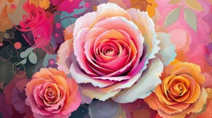 Abstract art featuring swirling roses in vibrant colors and soft accents, perfect for an artistic rose wallpaper, ultra-HD