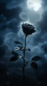 A single black rose illuminated by moonlight, surrounded by soft mist, a serene black rose wallpaper, 4K clarity