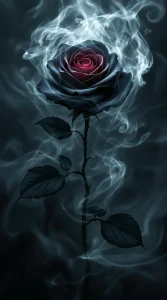 A dark rose surrounded by swirling mystical fog, creating an eerie and captivating dark rose wallpaper, UHD