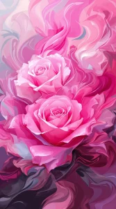 Abstract art of pink roses swirling in vibrant hues, ideal for a modern and artistic pink rose wallpaper, ultra-HD