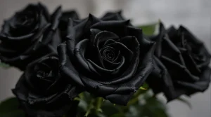 A bouquet of elegant black roses with glossy petals, designed for a sophisticated black rose wallpaper, crisp 4K