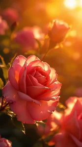 Close-up of roses glowing under golden sunlight, perfect for a mesmerizing roses wallpaper, ultra-detailed, 4K