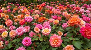 A lush garden filled with vibrant roses, creating a breathtaking roses wallpaper, detailed petals, 4K quality