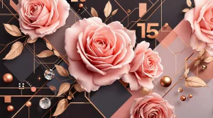 A modern artistic composition of rose gold roses with geometric accents, ideal for a chic rose gold wallpaper, 4K