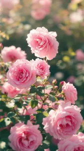 Pink roses swaying gently in the breeze, captured in soft light for a peaceful pink roses wallpaper, UHD