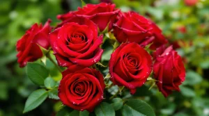 A luxurious bouquet of red roses with glossy petals, perfect for an elegant red rose wallpaper, UHD beauty