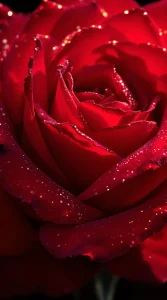 Close-up of vibrant red rose petals with intricate textures and glowing accents, ideal for a detailed red rose wallpaper, UHD