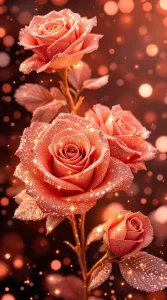 Glittering rose gold roses in a glowing abstract setting, perfect for a dazzling rose gold wallpaper, UHD quality