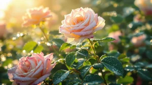 Dew-covered roses sparkling under soft morning light, captured perfectly for a refreshing roses wallpaper, 4K detail