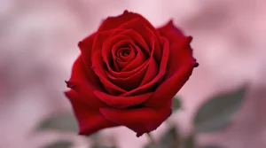 A luxurious red rose with velvety petals against a soft blurred background, perfect for a classic rose wallpaper, UHD